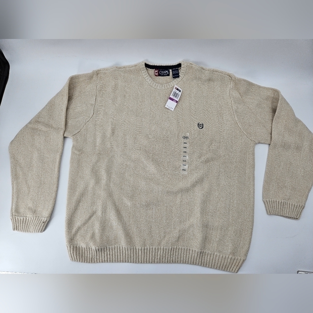NWT Chaps Old Stock CREAM Pullover 100% Cotton Sweater Mens Sz XXL